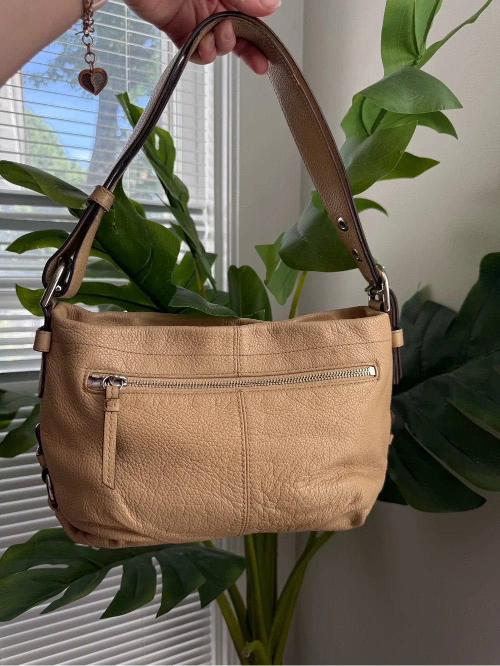 Coach Pebbled Leather Shoulder Bag in Tan with Dark Brown Strap